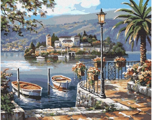 Łodzie na molo 40x50cm